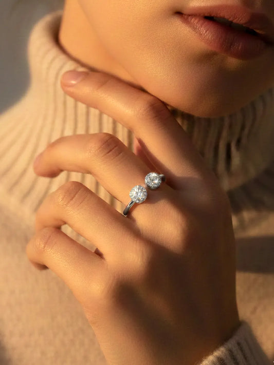 Elegant Silver-Plated 925 CZ Twin Halo Ring