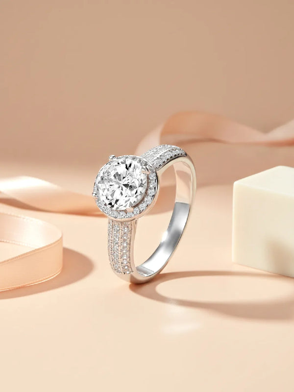 925 Sterling Silver CZ Halo Triple Pave Band Ring