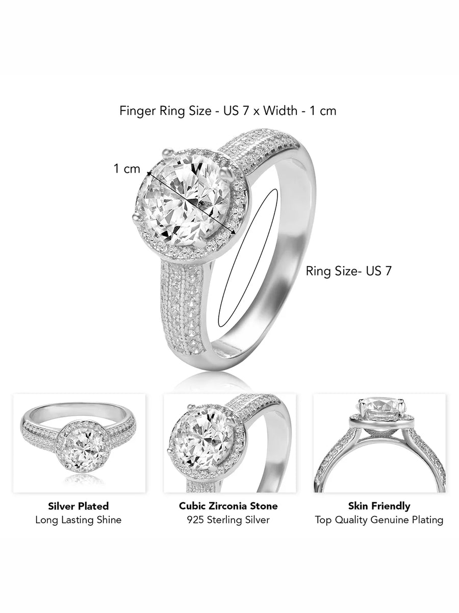 925 Sterling Silver CZ Halo Triple Pave Band Ring