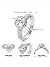 925 Sterling Silver CZ Halo Triple Pave Band Ring