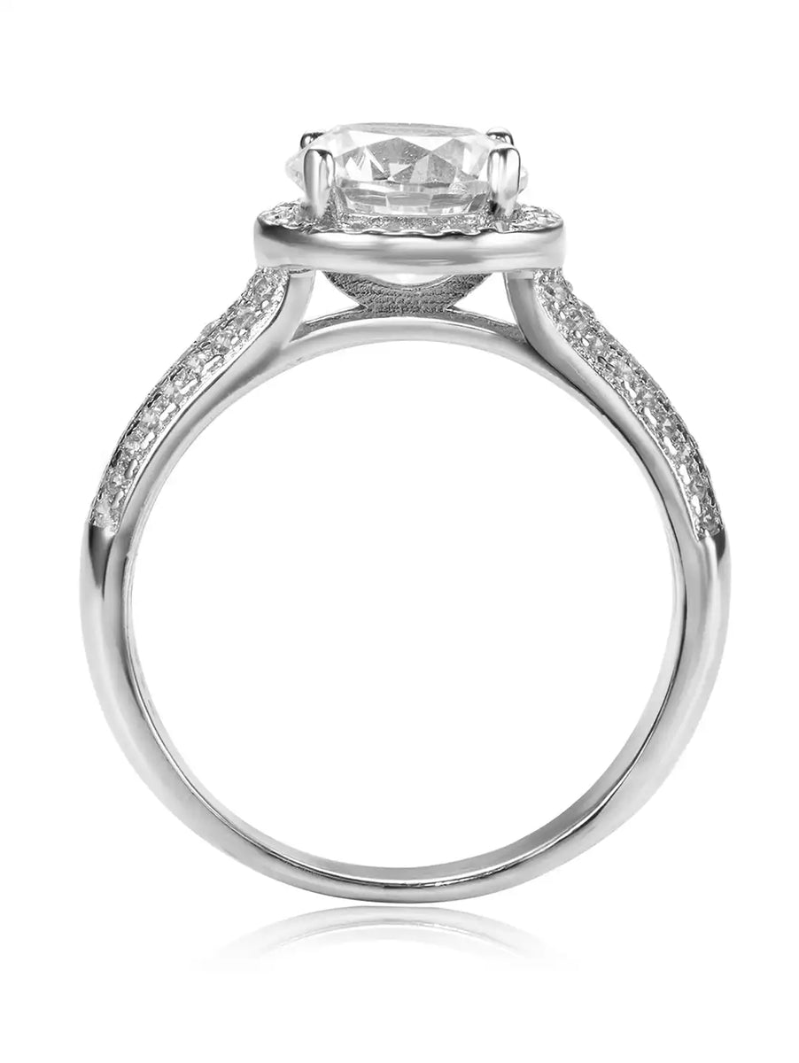 925 Sterling Silver CZ Halo Triple Pave Band Ring