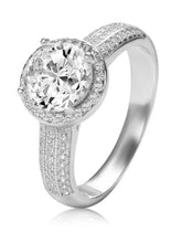 925 Sterling Silver CZ Halo Triple Pave Band Ring