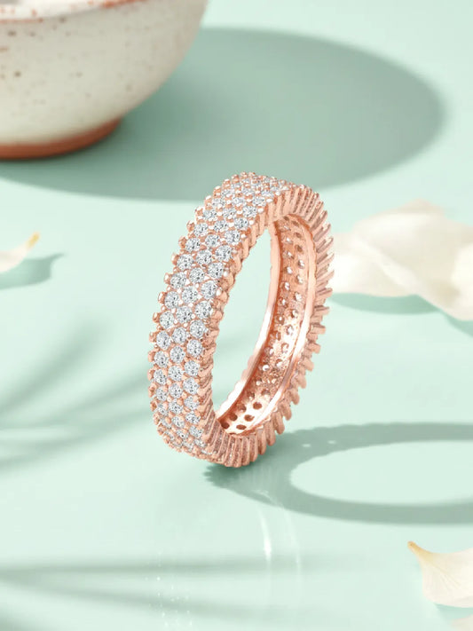 Dazzling Rose Gold 925 Silver CZ Band Ring