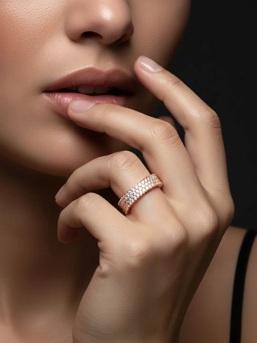 Dazzling Rose Gold 925 Silver CZ Band Ring