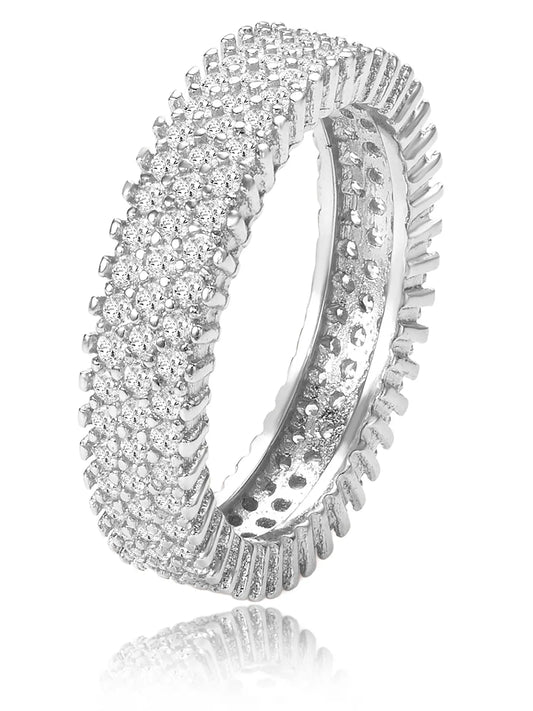 Dazzling Silver-Plated 925 Silver CZ Band Ring