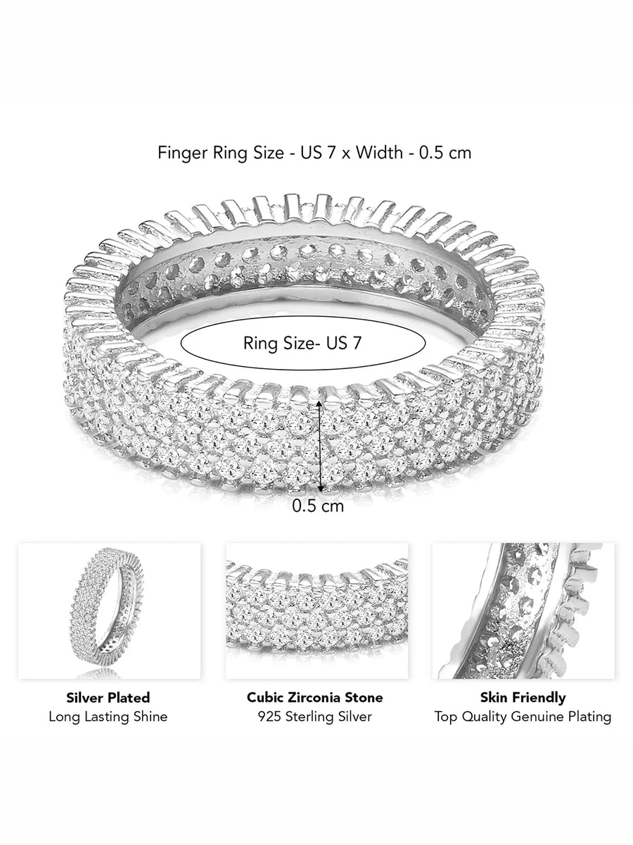 Dazzling Silver-Plated 925 Silver CZ Band Ring