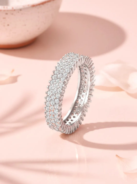 Dazzling Silver-Plated 925 Silver CZ Band Ring