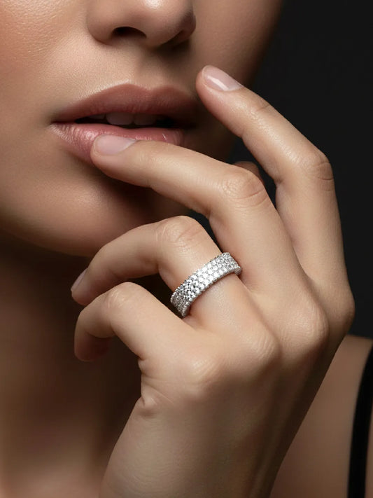 Dazzling Silver-Plated 925 Silver CZ Band Ring