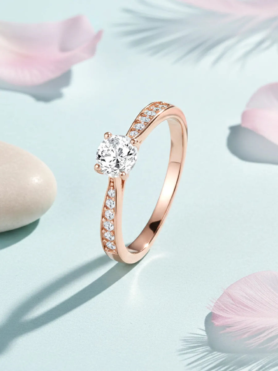 Timeless Rose Gold 925 CZ Solitaire Band Ring