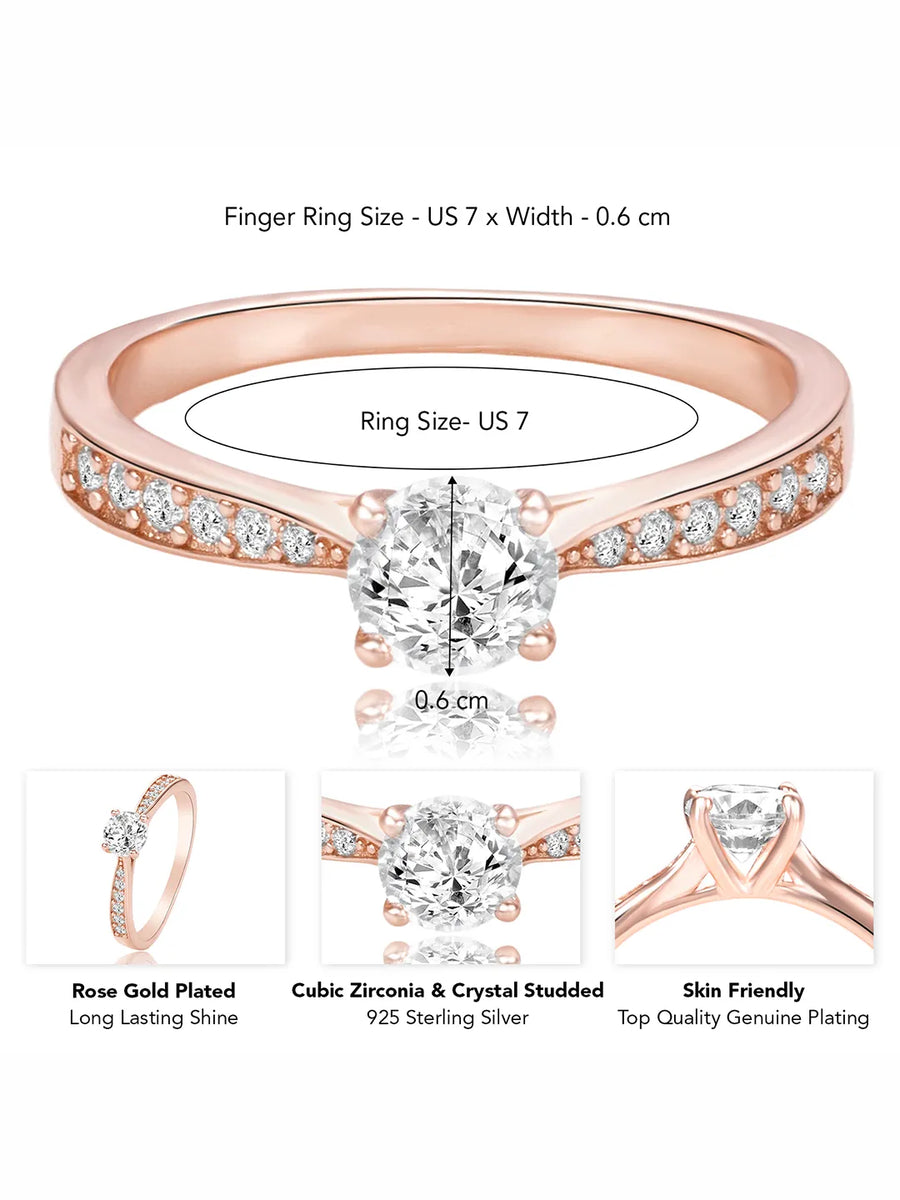 Timeless Rose Gold 925 CZ Solitaire Band Ring