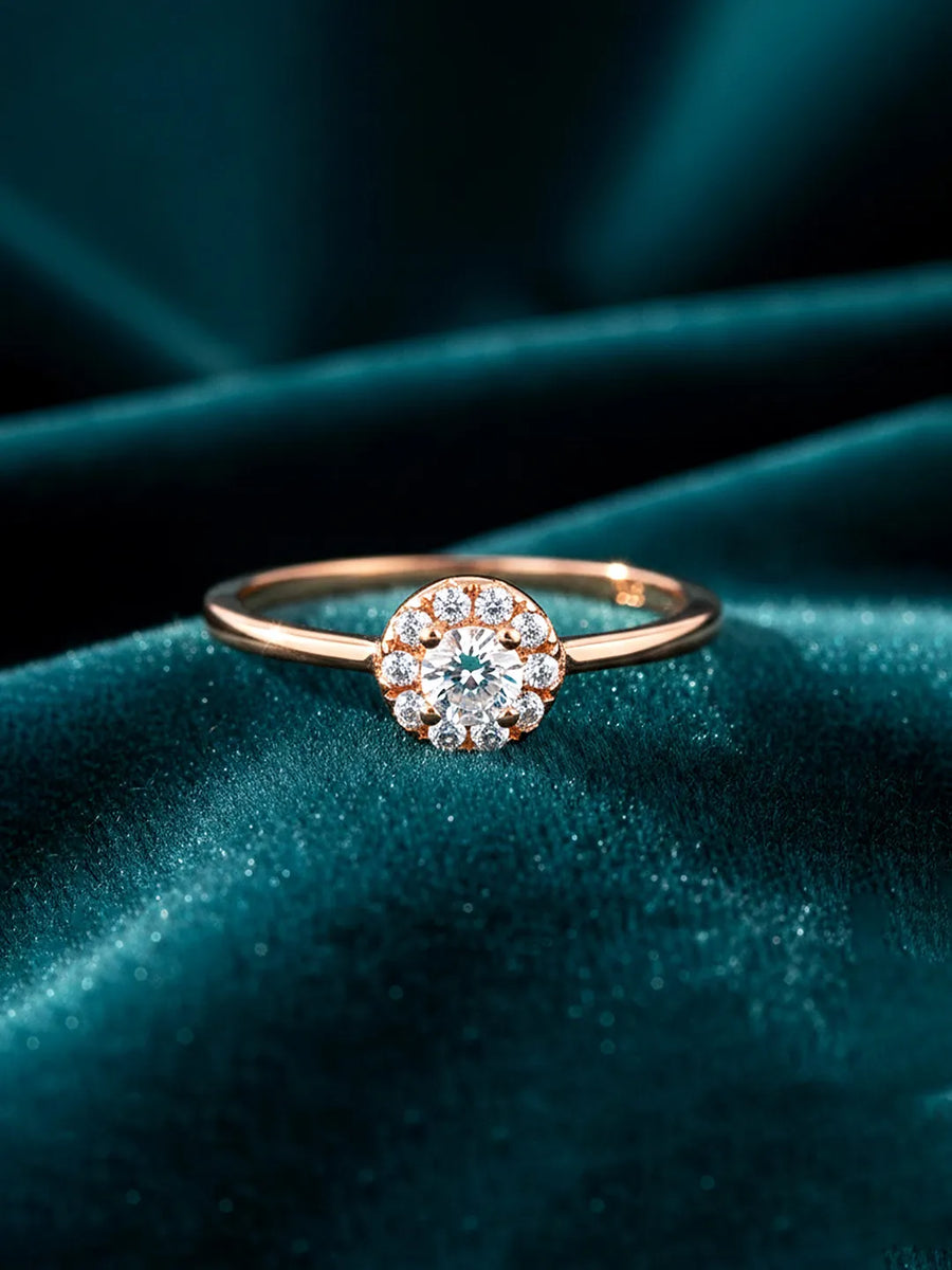 Peora Rose Gold Halo 925 Sterling Silver Ring
