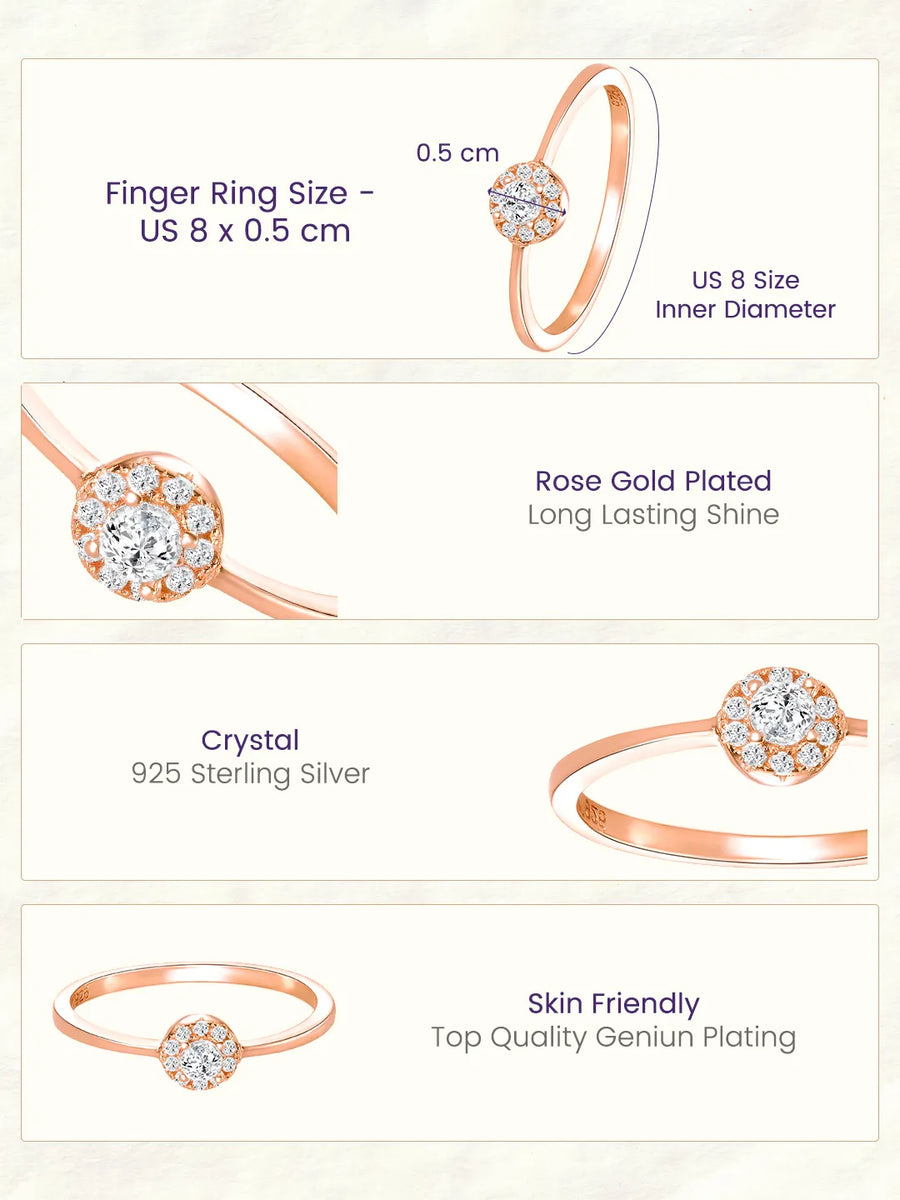 Peora Rose Gold Halo 925 Sterling Silver Ring