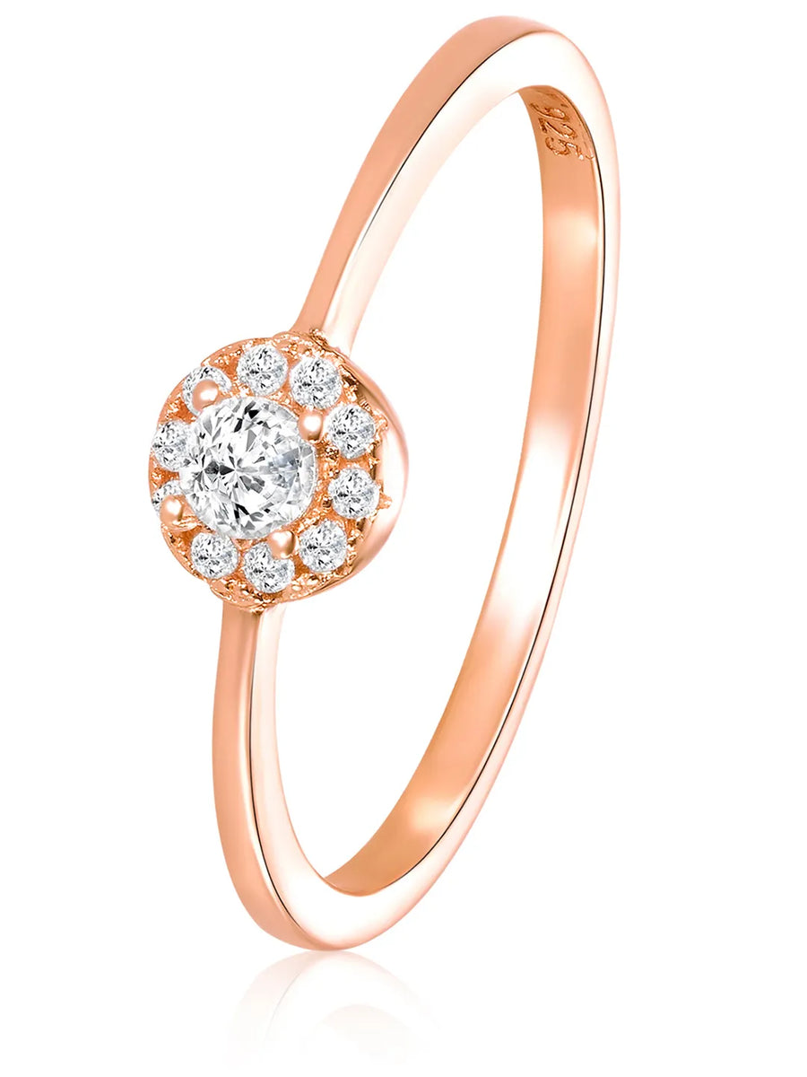 Peora Rose Gold Halo 925 Sterling Silver Ring