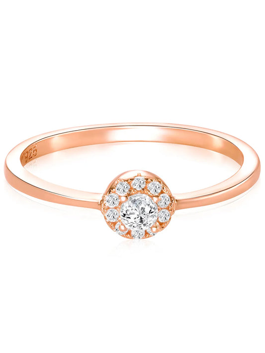 Peora Rose Gold Halo 925 Sterling Silver Ring