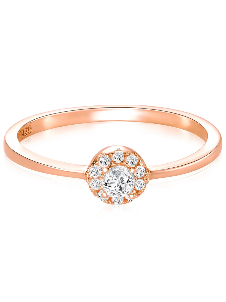 Peora Rose Gold Halo 925 Sterling Silver Ring