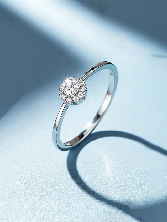 Peora Solitaire Halo 925 Sterling Silver Ring