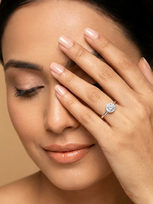 Peora Solitaire Halo 925 Sterling Silver Ring