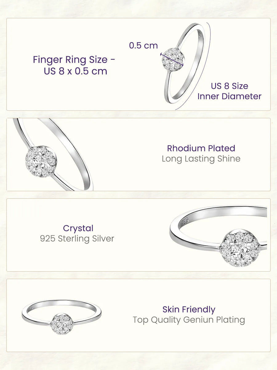 Peora Solitaire Halo 925 Sterling Silver Ring