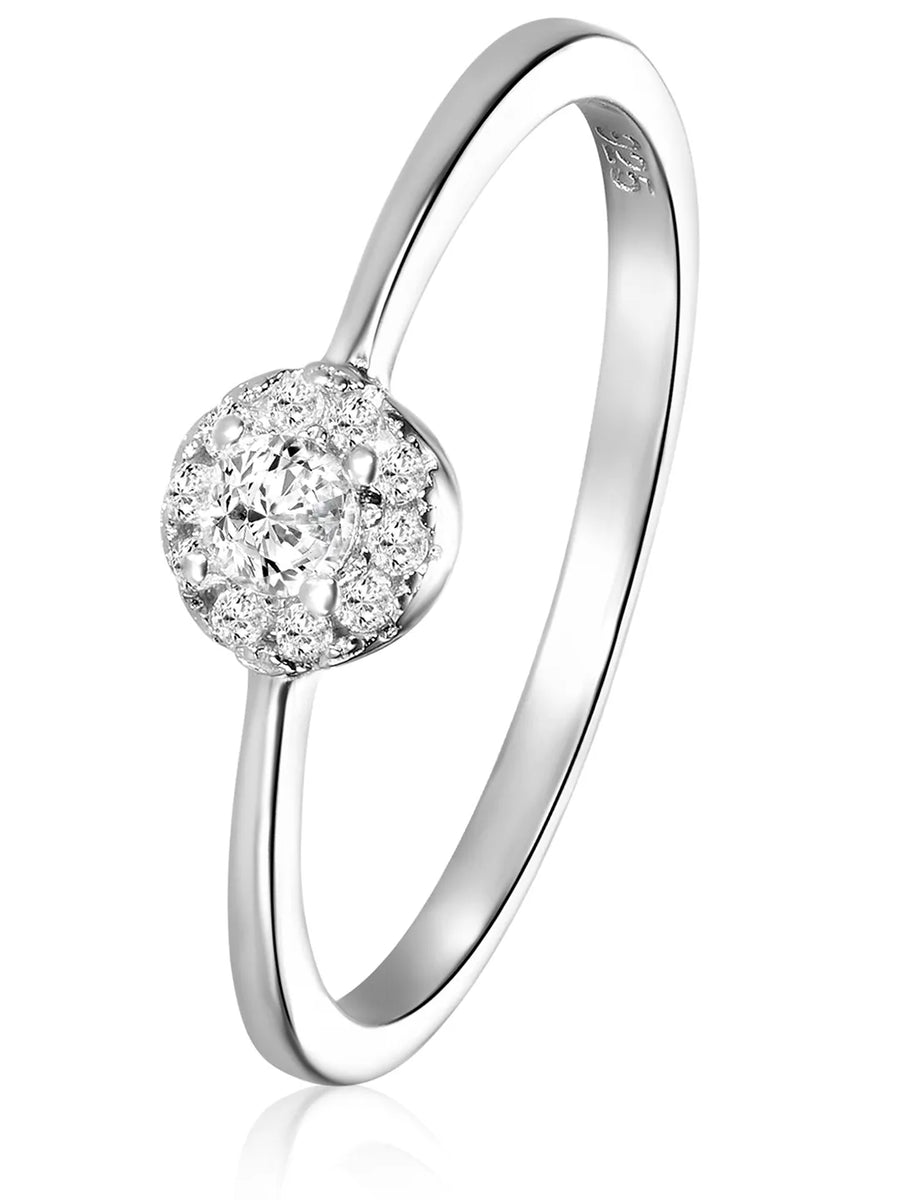 Peora Solitaire Halo 925 Sterling Silver Ring