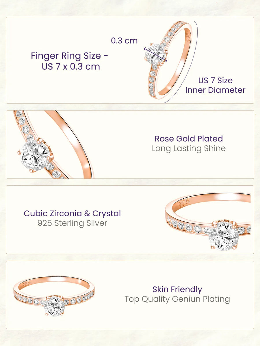 Peora Rose Gold Solitaire 925 Sterling Silver Ring