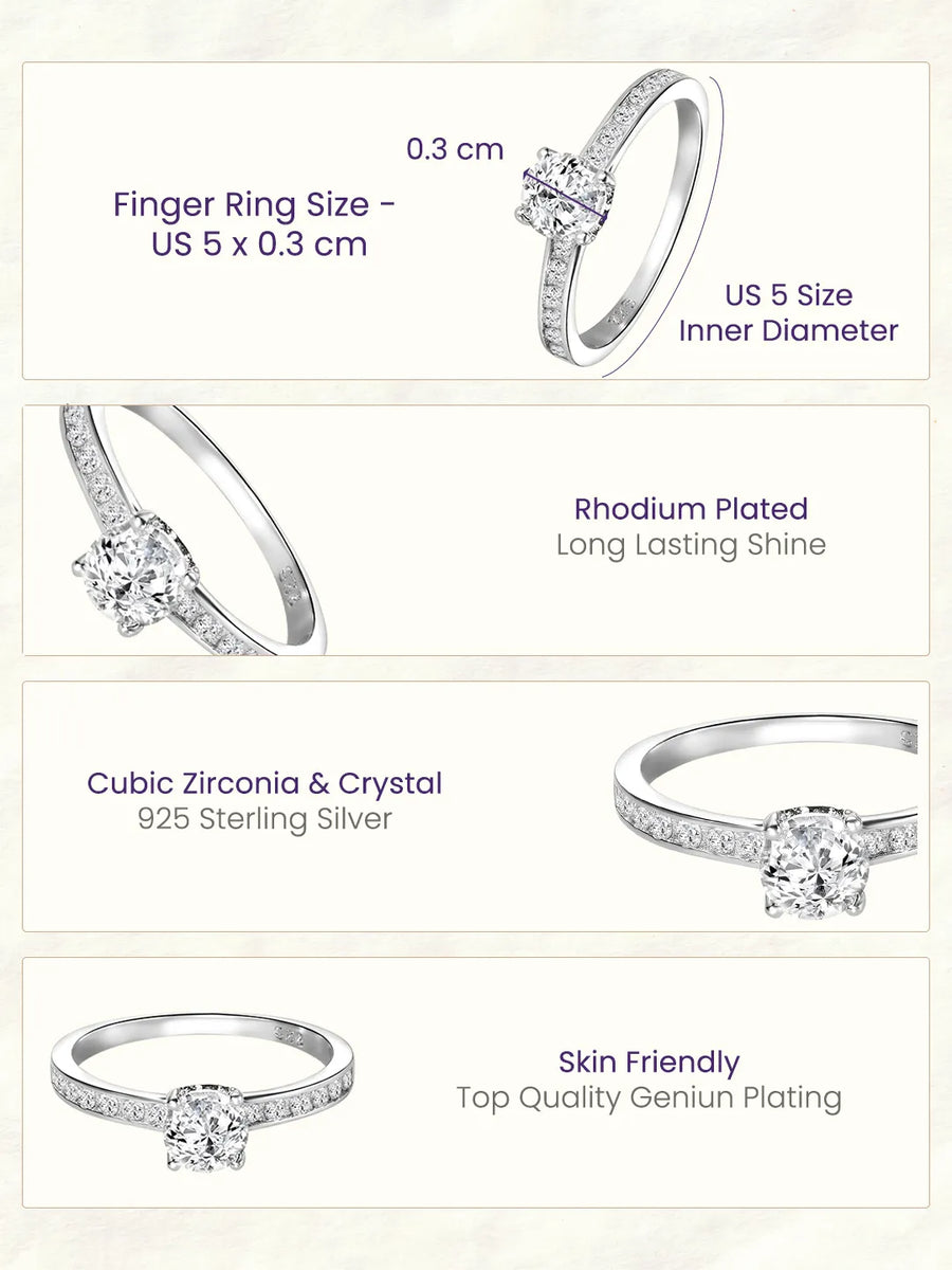 Peora Classic Solitaire 925 Sterling Silver Ring