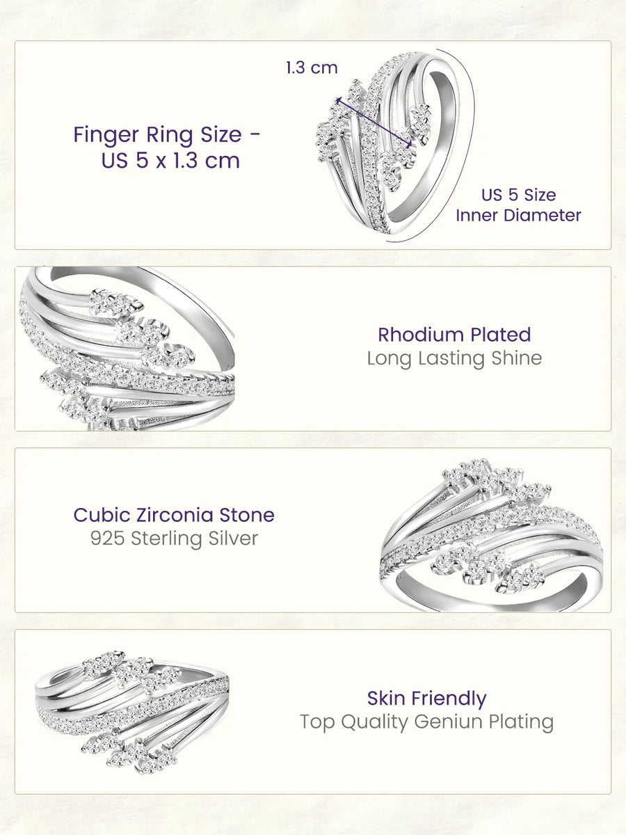 Peora 925 Sterling Silver Wrap Style CZ Ring