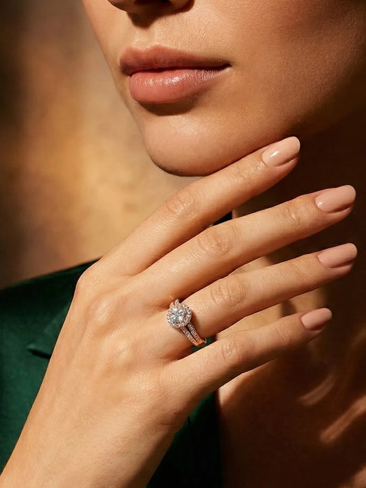 Peora Rose Gold 925 Sterling Silver Oval Pave Ring