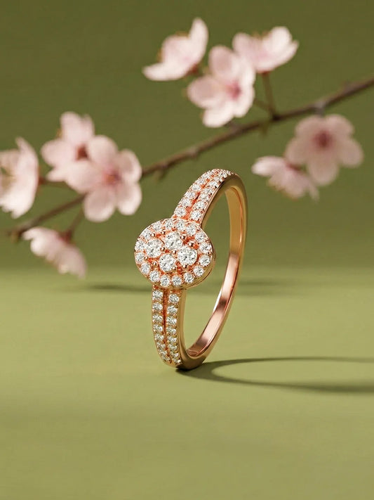 Peora Rose Gold 925 Sterling Silver Oval Pave Ring