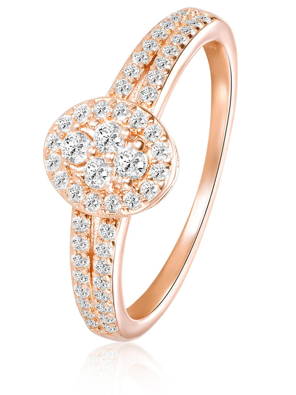 Peora Rose Gold 925 Sterling Silver Oval Pave Ring