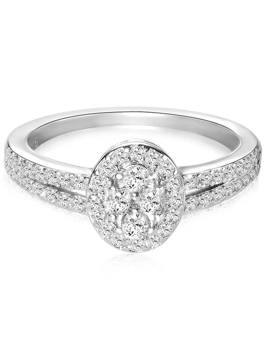 Peora 925 Sterling Silver Oval Pave Ring