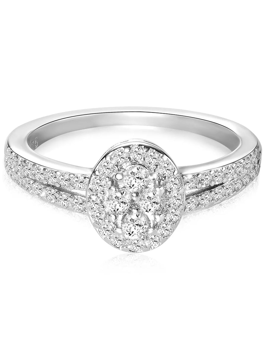 Peora 925 Sterling Silver Oval Pave Ring