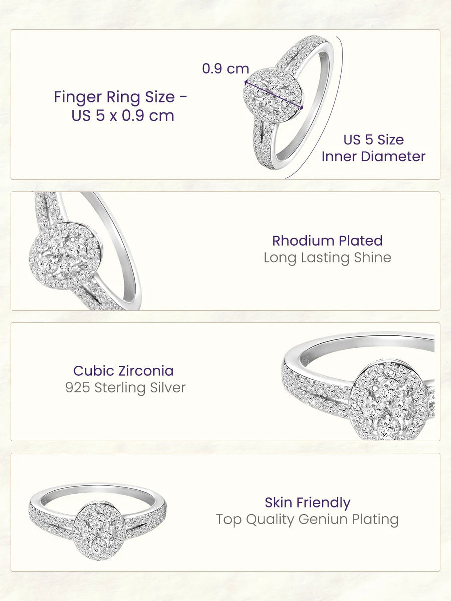 Peora 925 Sterling Silver Oval Pave Ring