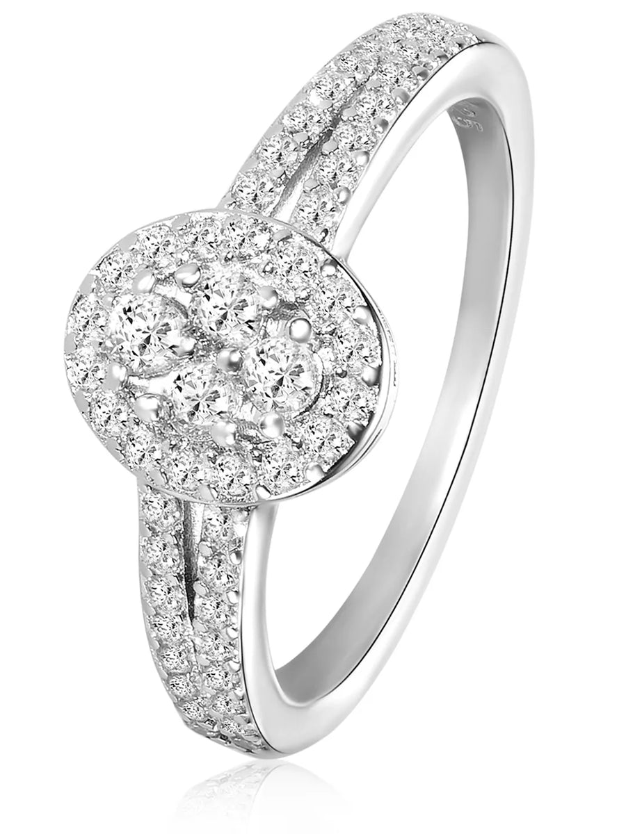 Peora 925 Sterling Silver Oval Pave Ring