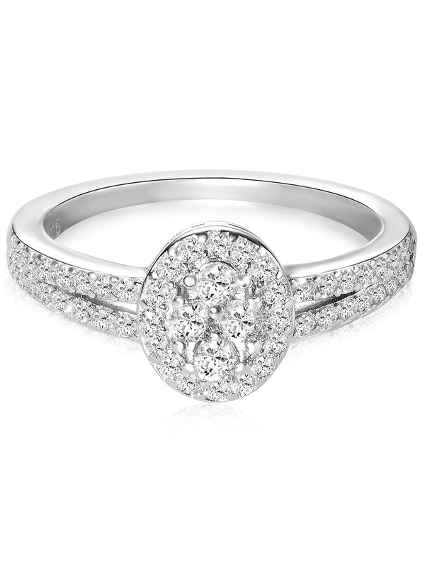 Peora 925 Sterling Silver Oval Pave Ring