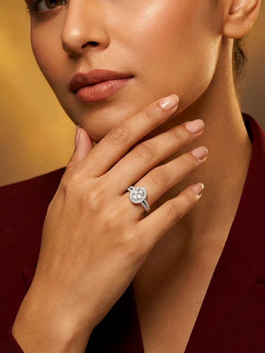 Peora 925 Sterling Silver Oval Pave Ring