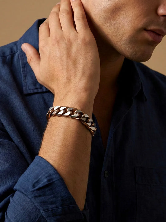 Dual Copper Tone Matte Chain Bracelet For Men