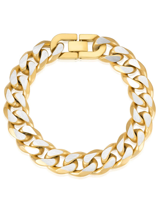 Dual Tone Curb Chain Bracelet For Men