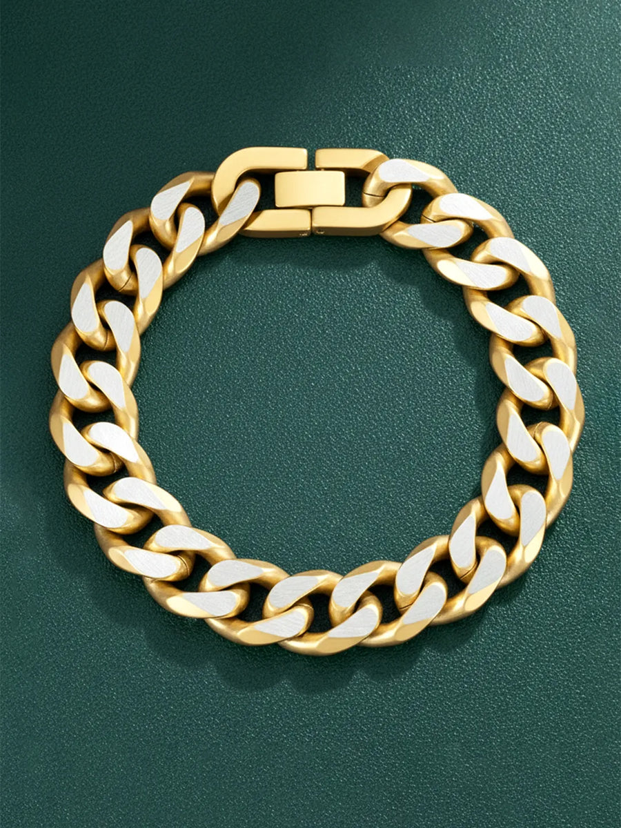 Dual Matte Tone Curb Chain Bracelet For Men