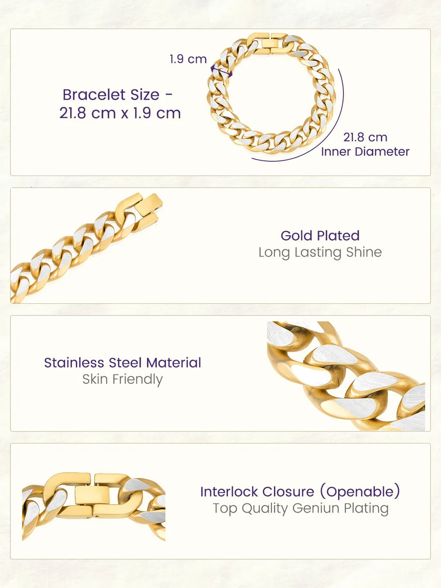 Dual Matte Tone Curb Chain Bracelet For Men
