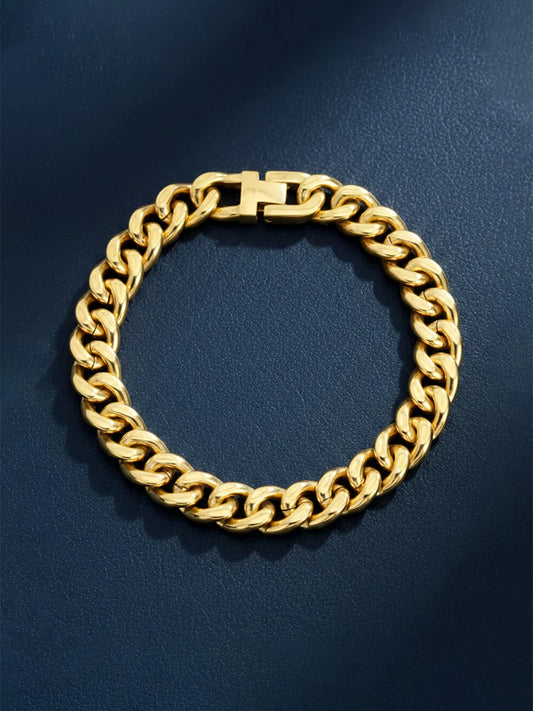 Dual Tone Matte Gold Curb Chain Bracelet For Men