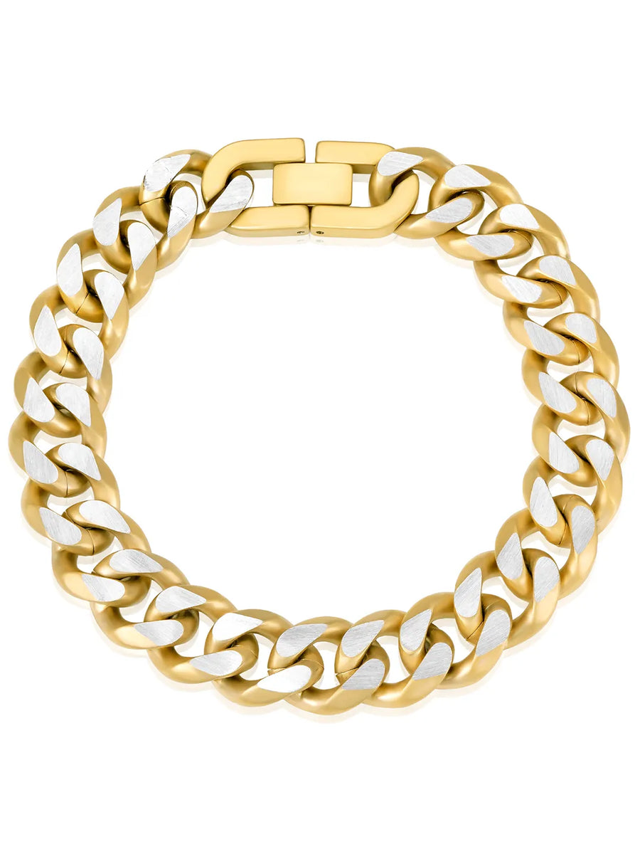 Dual Tone Matte Gold Curb Chain Bracelet For Men