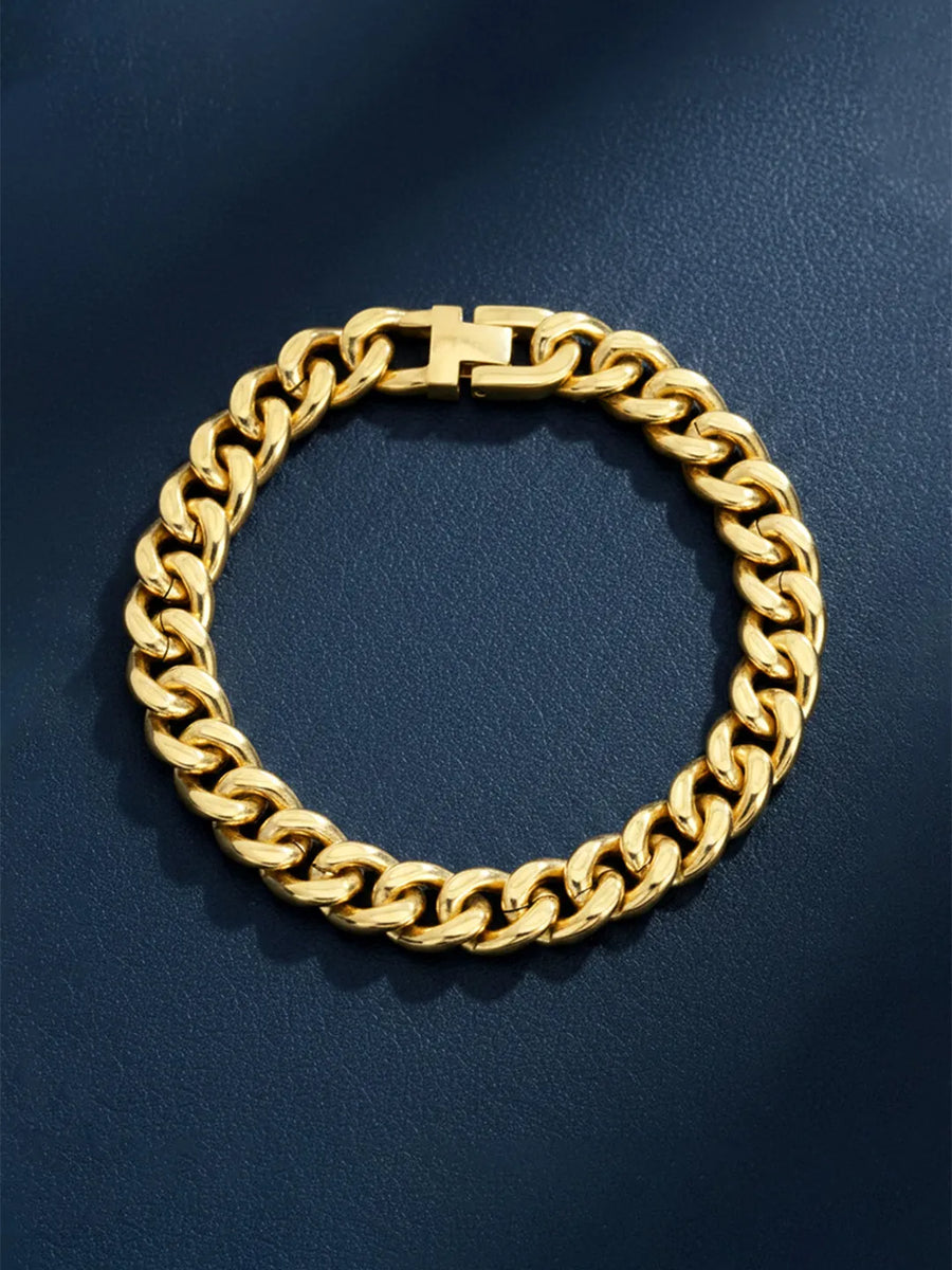 Dual Tone Matte Gold Curb Chain Bracelet For Men