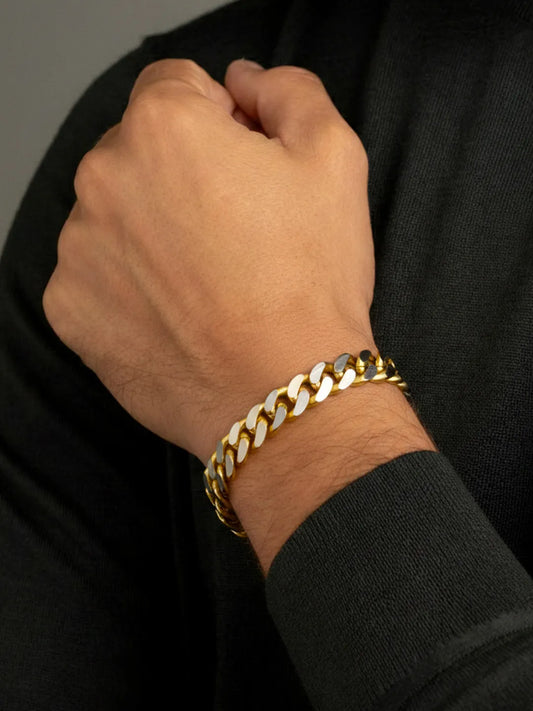 Dual Tone Matte Gold Curb Chain Bracelet For Men