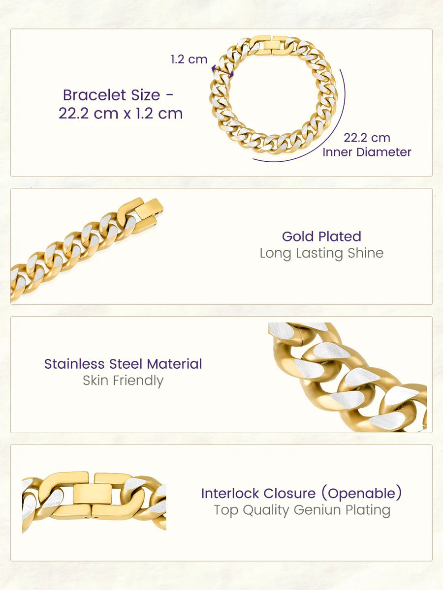 Dual Tone Matte Gold Curb Chain Bracelet For Men