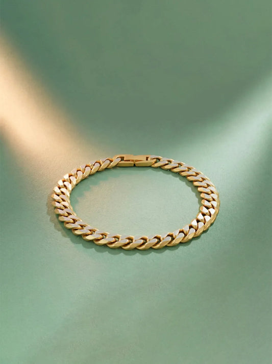 Thin Dual Tone Matte Gold Curb Chain Bracelet