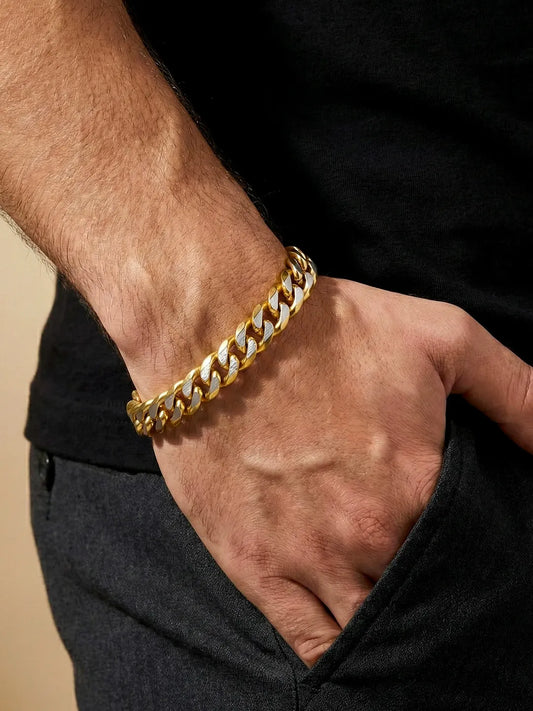 Thin Dual Tone Matte Gold Curb Chain Bracelet