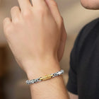 Peora Men's Two Tone Gold Barrel Chain Bracelet