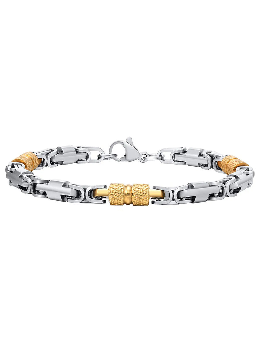 Peora Men's Two Tone Gold Barrel Chain Bracelet