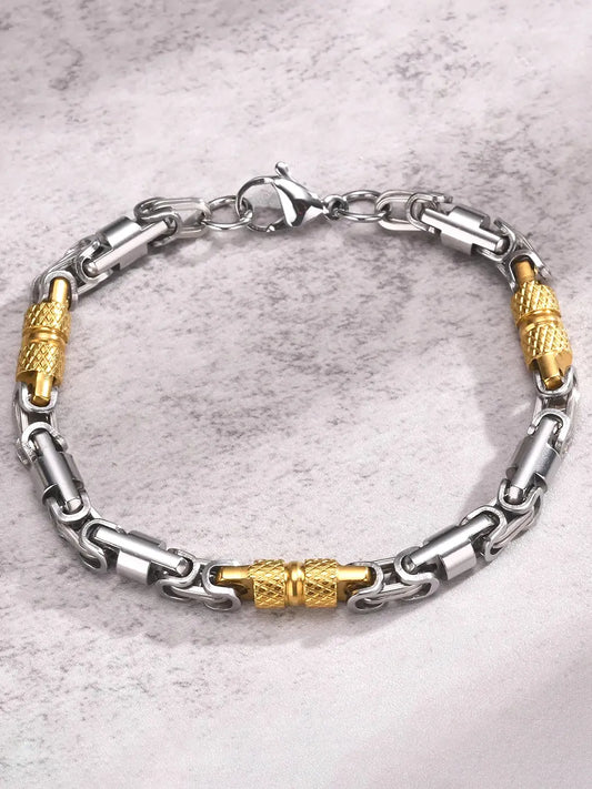 Peora Men's Two Tone Gold Barrel Chain Bracelet
