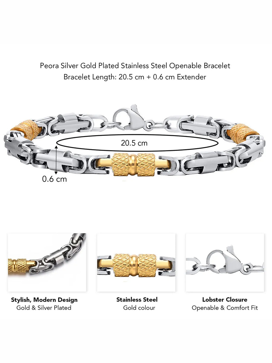 Peora Men's Two Tone Gold Barrel Chain Bracelet